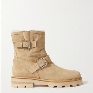 New JIMMY CHOO Youth II 40 buckled shearling-lined suede ankle boots 39
